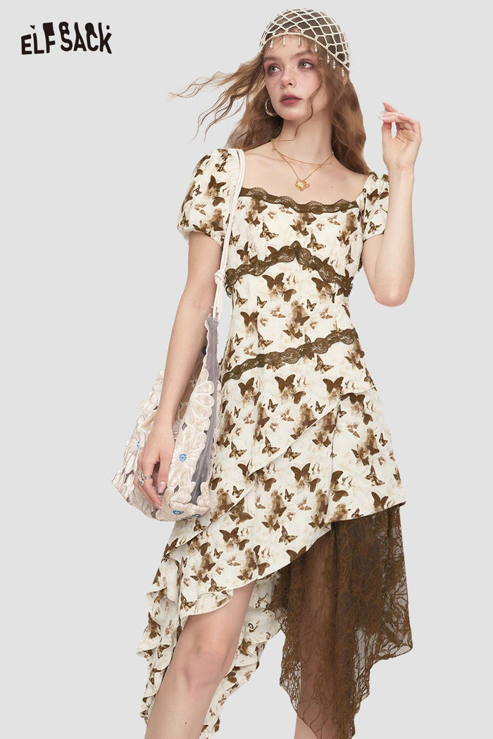 ELFSACK French-Style Lace Dress with Bow
