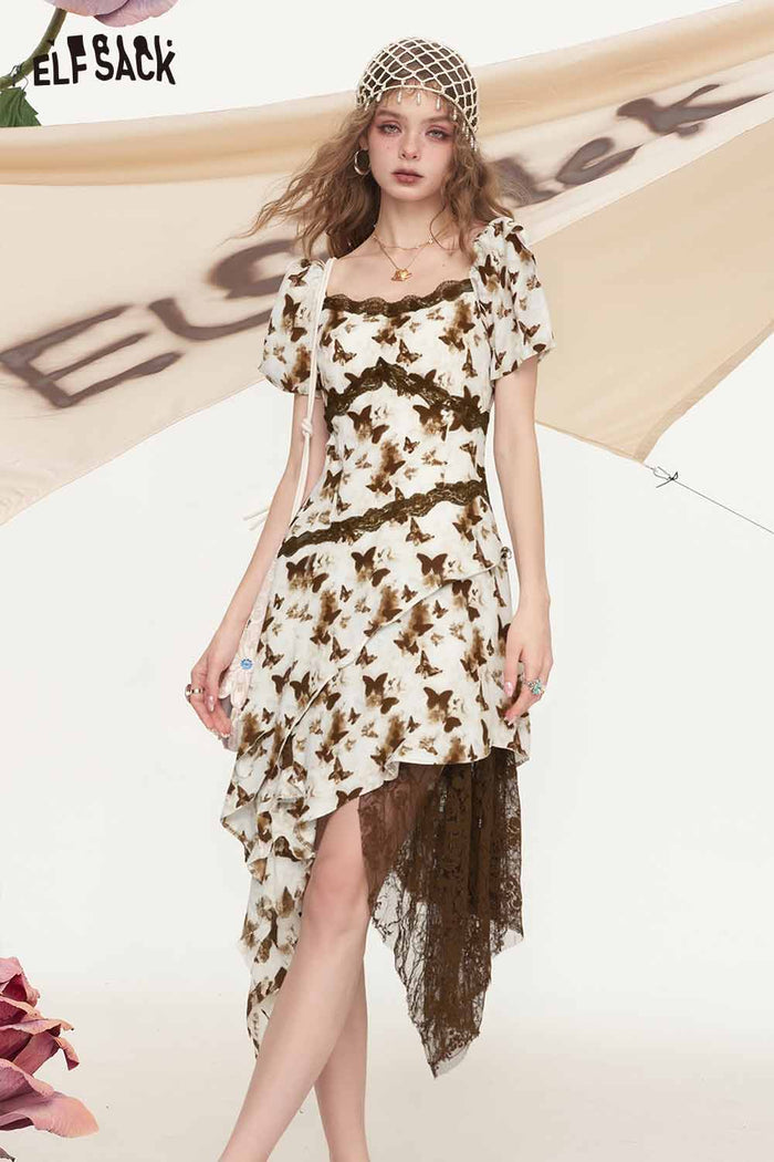 ELFSACK French-Style Lace Dress with Bow