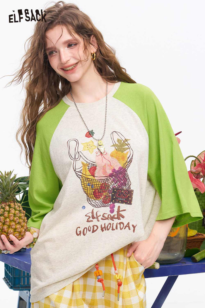 ELFSACK Fruit Print Raglan 3/4 Sleeve Tee