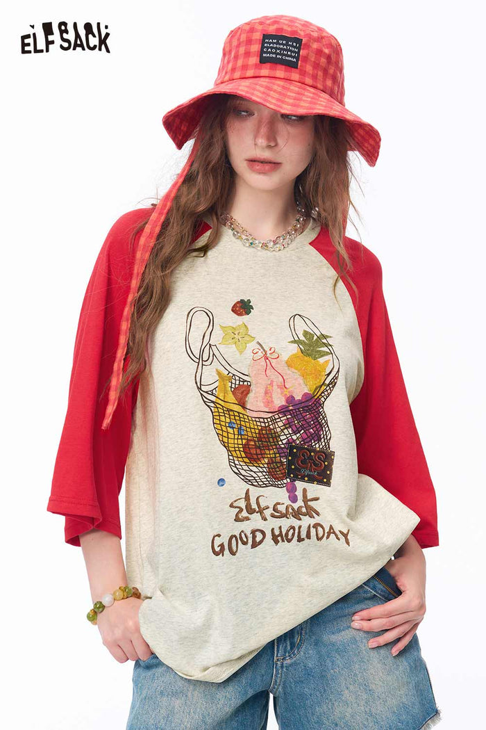 ELFSACK Fruit Print Raglan 3/4 Sleeve Tee