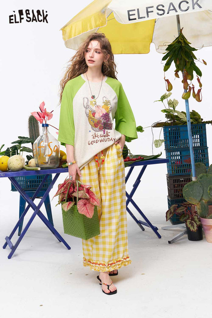 ELFSACK Fruit Print Raglan 3/4 Sleeve Tee