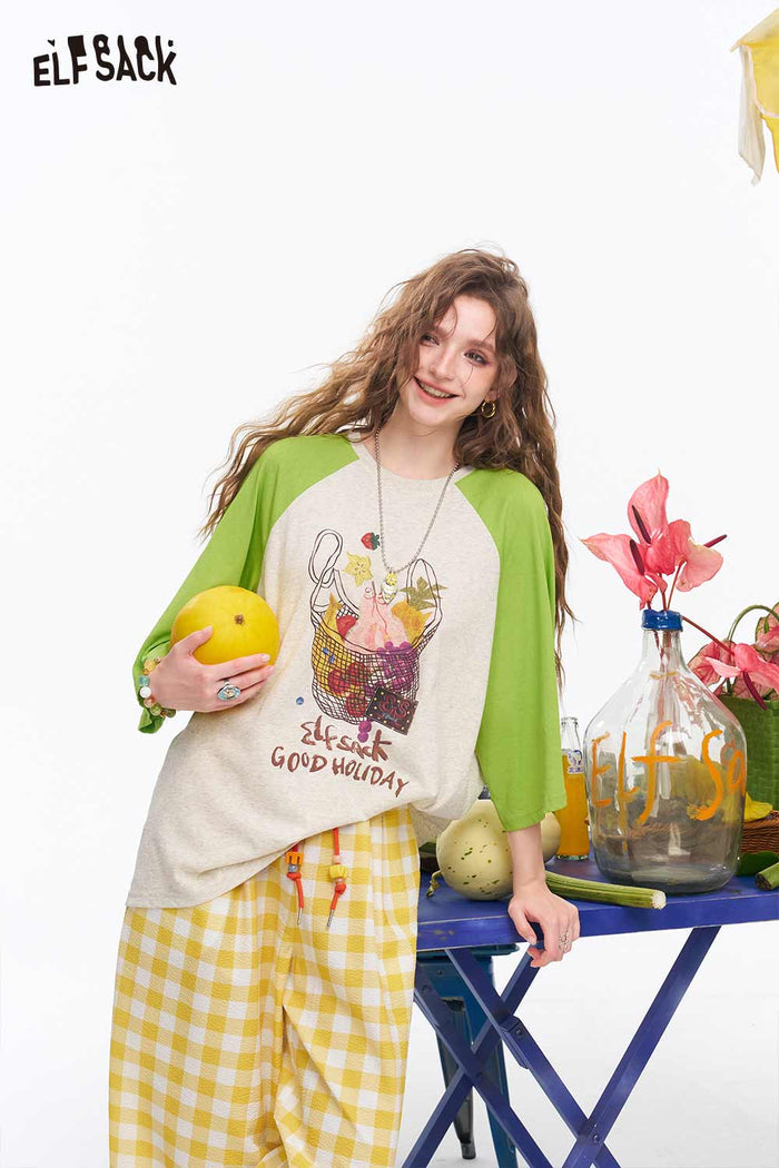 ELFSACK Fruit Print Raglan 3/4 Sleeve Tee