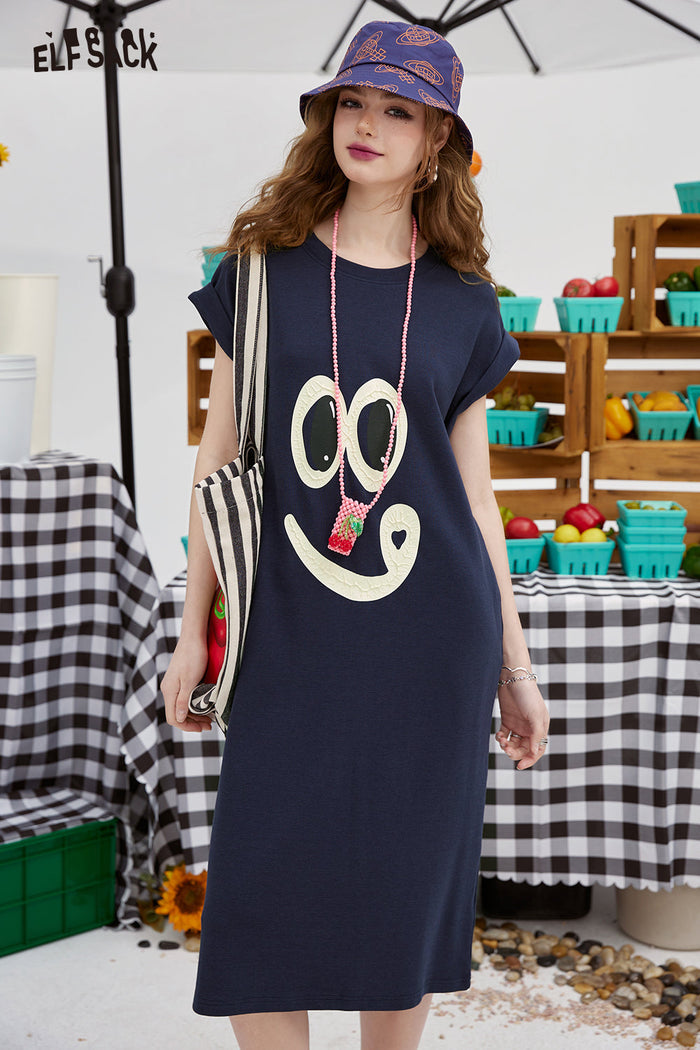 ELFSACK Fun Smiley Face Graphic Tshirt Dress