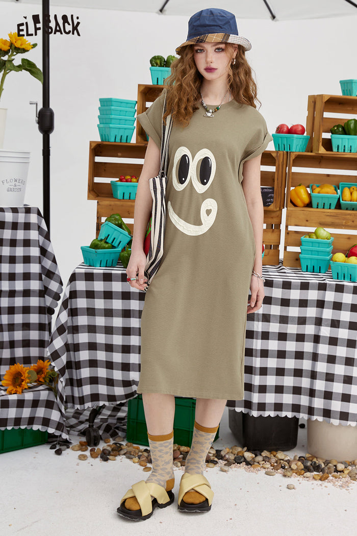ELFSACK Fun Smiley Face Graphic Tshirt Dress