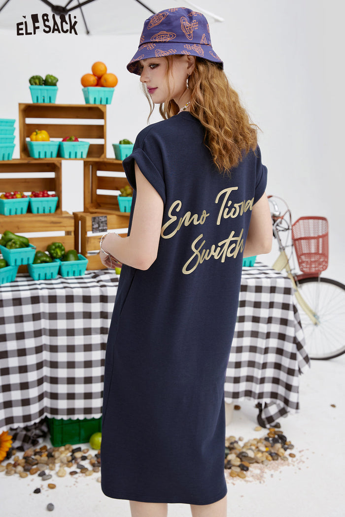 ELFSACK Fun Smiley Face Graphic Tshirt Dress