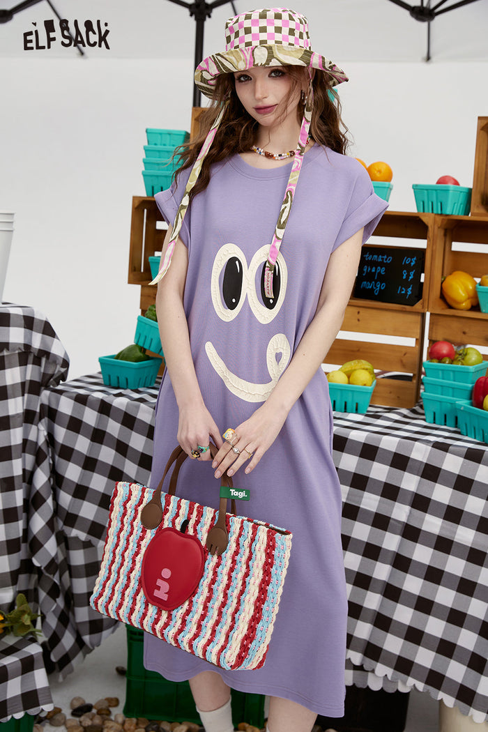 ELFSACK Fun Smiley Face Graphic Tshirt Dress