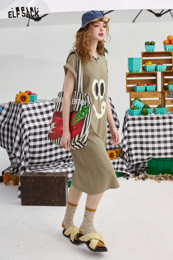 ELFSACK Fun Smiley Face Graphic Tshirt Dress