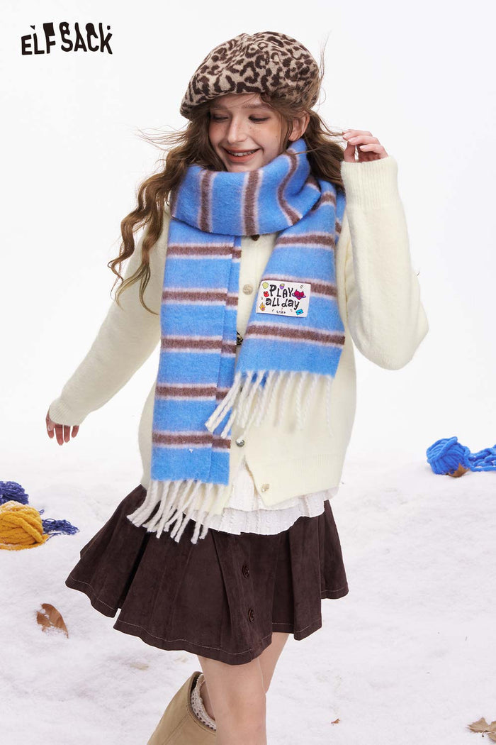 ELFSACK Girly Minimalist Solid Leopard Bow Button Cardigan