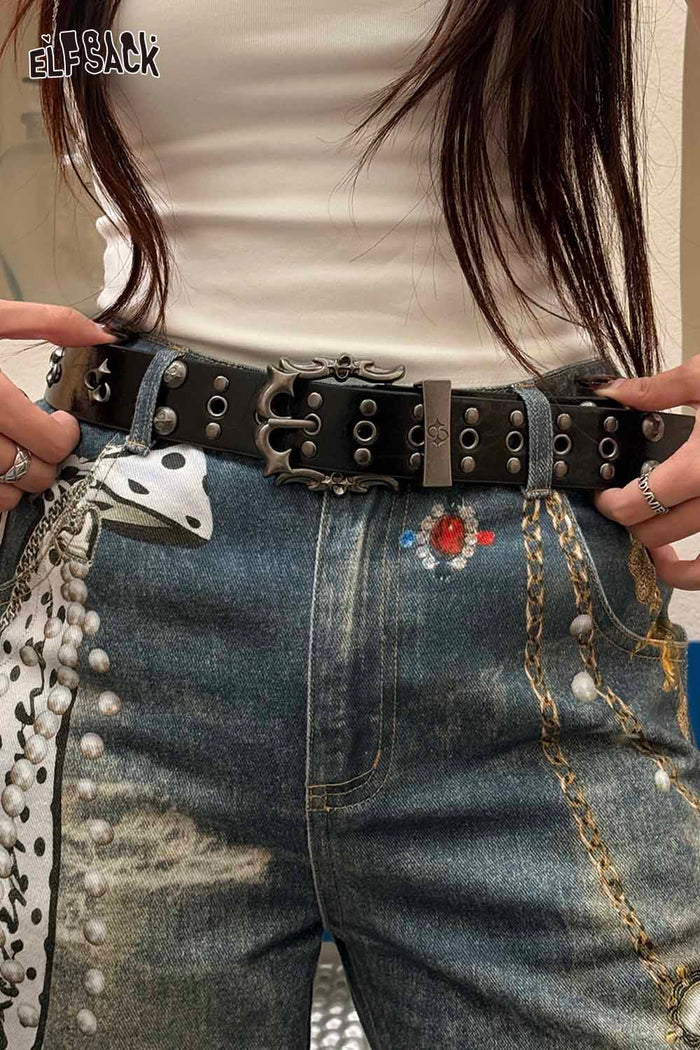ELFSACK Gothic Star Studded Leather Belt