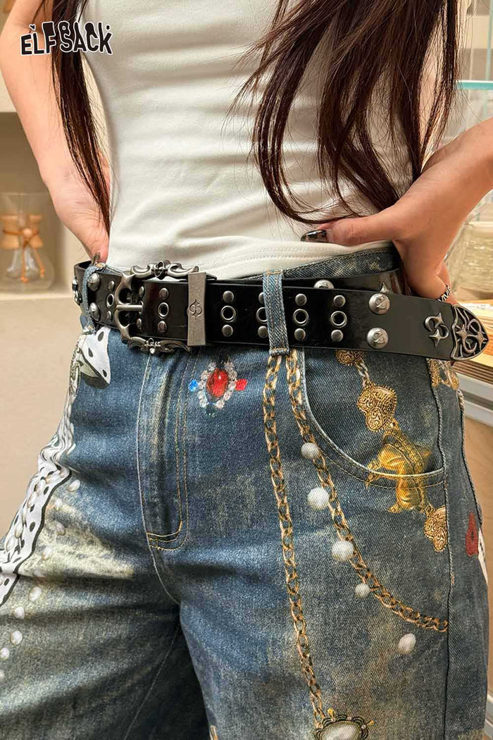 ELFSACK Gothic Star Studded Leather Belt