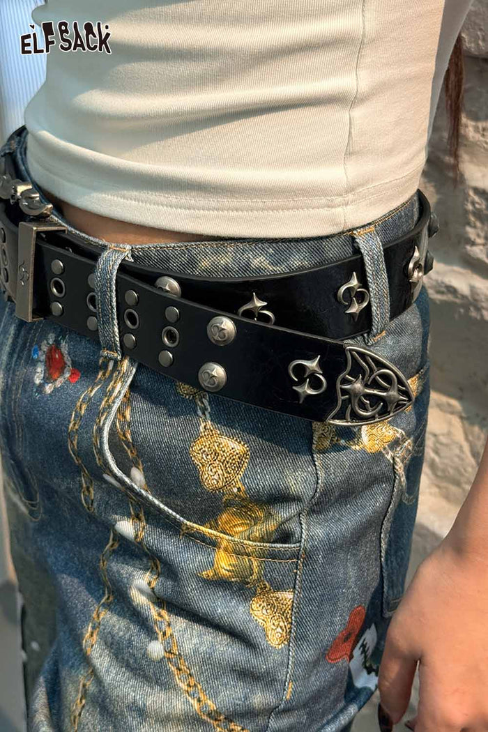 ELFSACK Gothic Star Studded Leather Belt