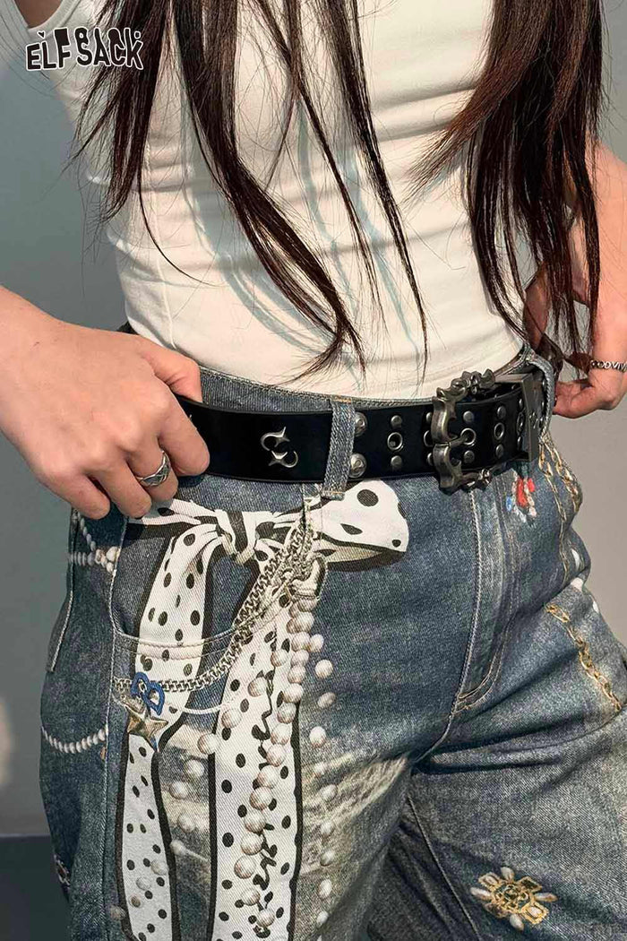 ELFSACK Gothic Star Studded Leather Belt