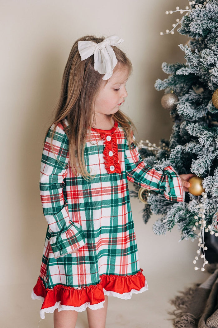 Gown with Bloomers - Christmas Plaid Holiday Lounge - Sugar Bee Clothing