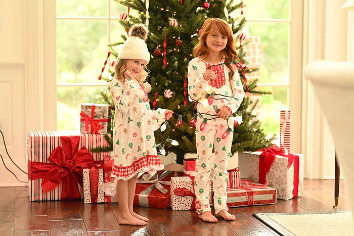 Ruffle Buttflap Pajamas - Quilted Gingerbread Holiday Lounge - Sugar Bee Clothing