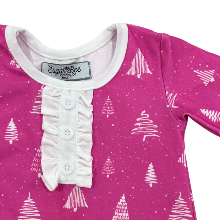 Gown with Bloomers - White Trees on Magenta Holiday Lounge - Sugar Bee Clothing