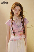 ELFSACK Gradient Floral Butterfly Mesh Tee