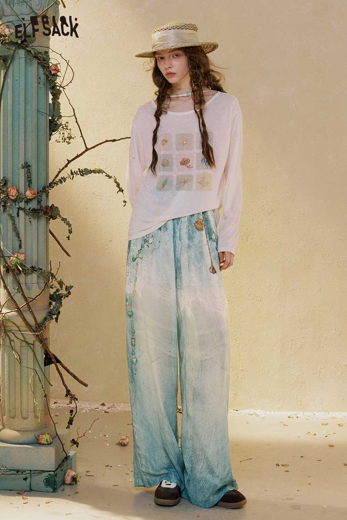 ELFSACK Gradient Lace Print Wide Leg Pants