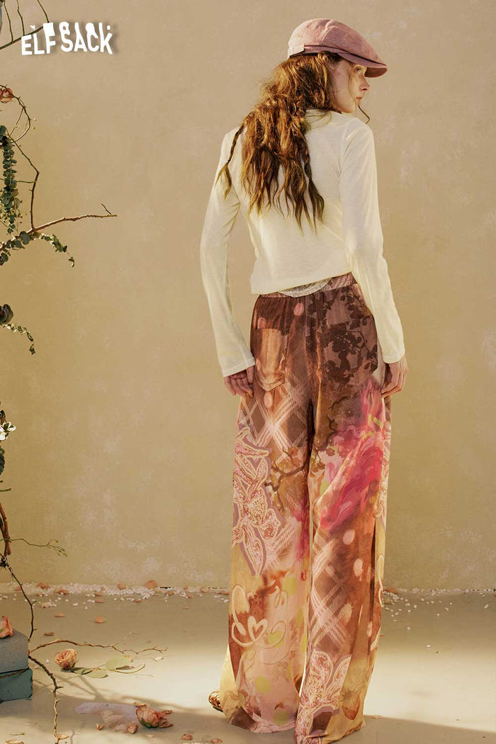 ELFSACK Gradient Lace Print Wide Leg Pants