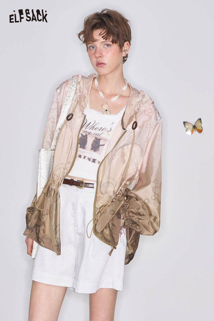 ELFSACK Gradient outdoor hooded jacket, casual retro and relaxed top