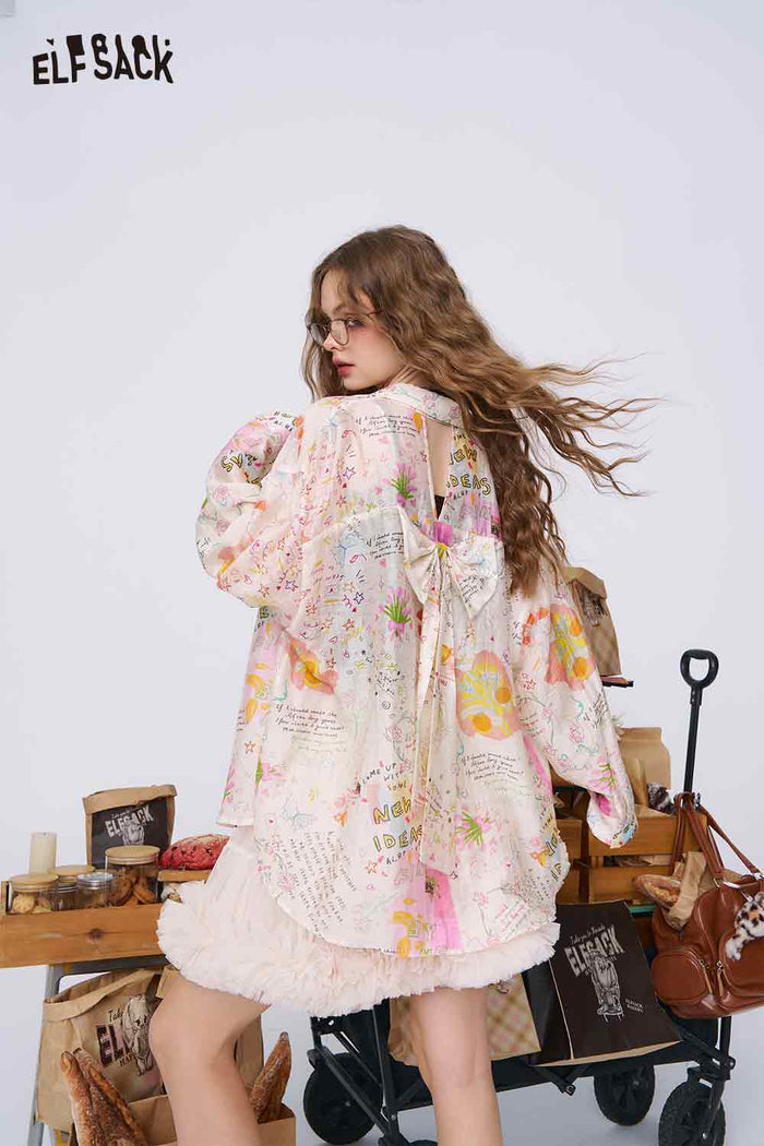 ELFSACK Graffiti Cartoon Print Long Sleeve Shirt