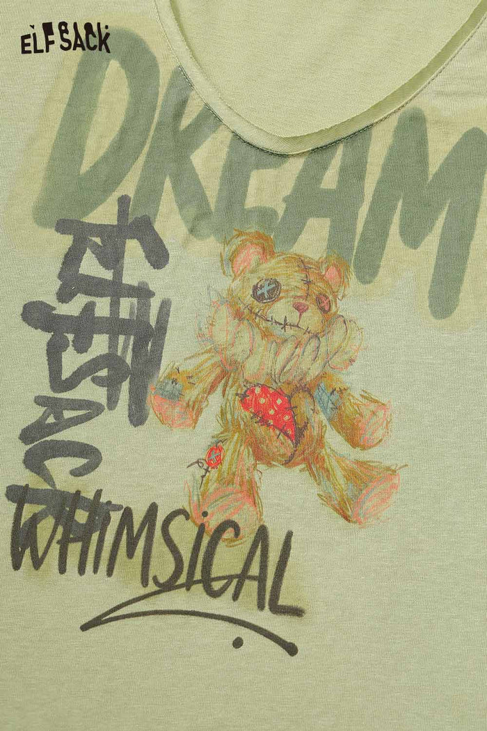 ELFSACK Graffiti Teddy Bear V-Neck Tee