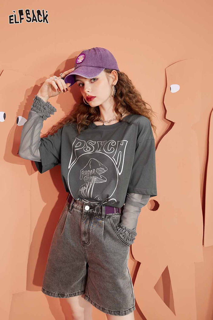 Graphic Fake Two Piece Mushroom Tee