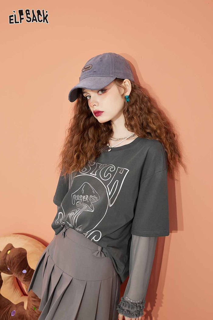 Graphic Fake Two Piece Mushroom Tee