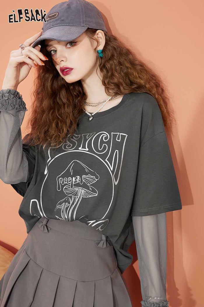 Graphic Fake Two Piece Mushroom Tee