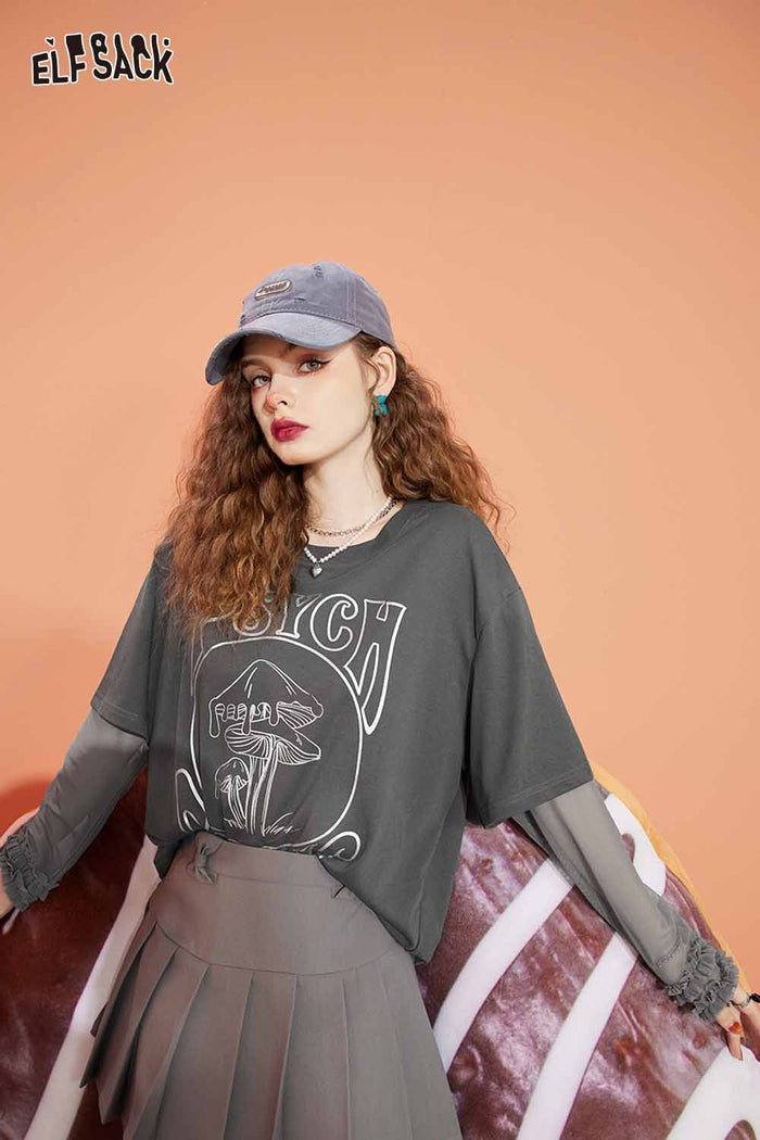 Graphic Fake Two Piece Mushroom Tee