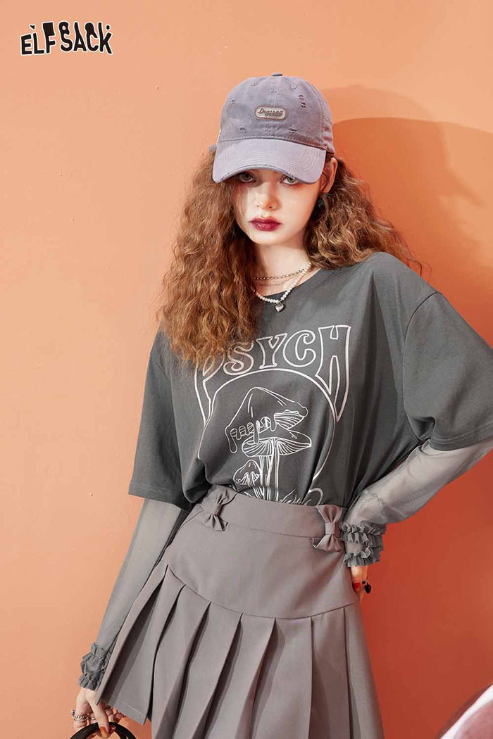Graphic Fake Two Piece Mushroom Tee