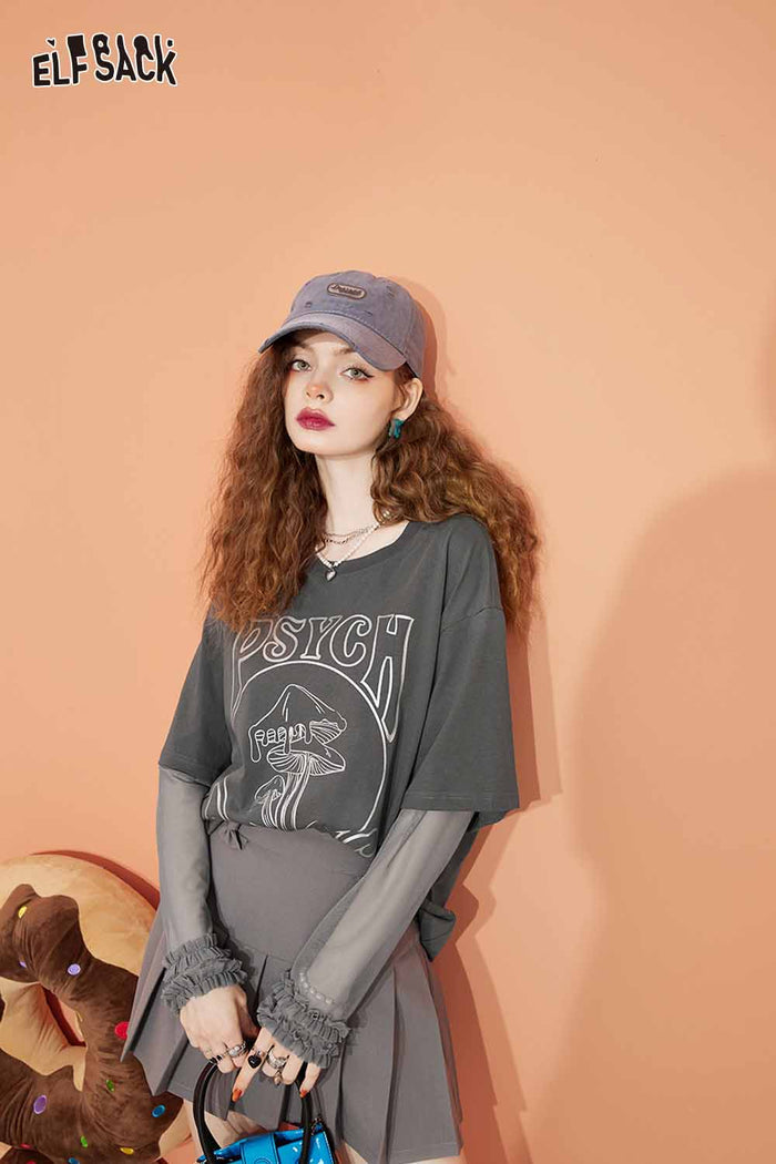 Graphic Fake Two Piece Mushroom Tee