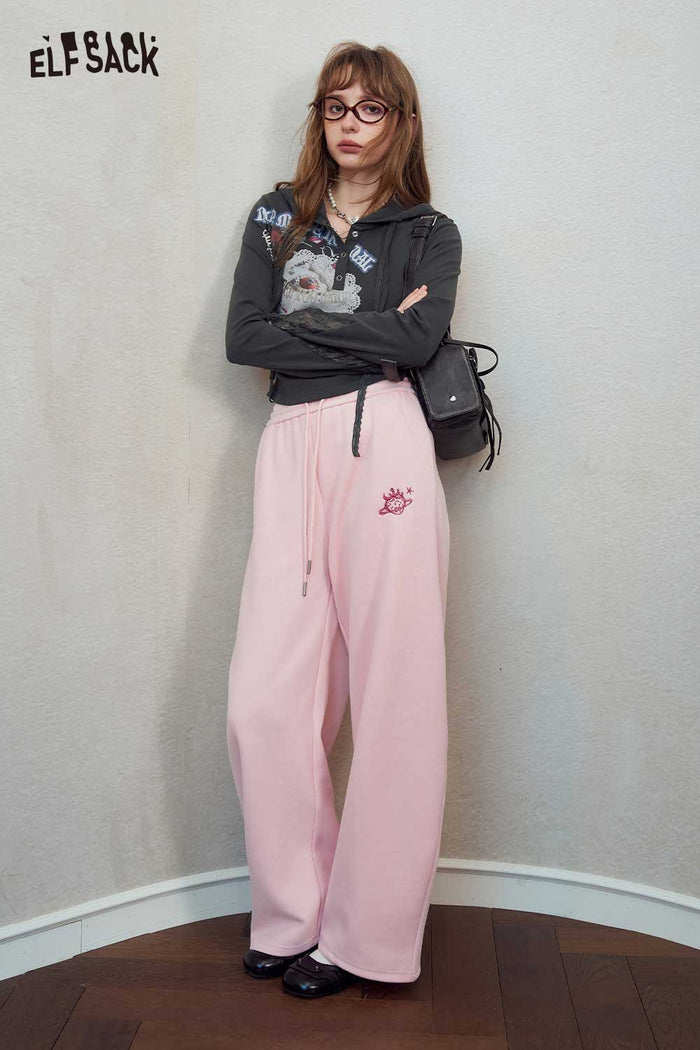 Graphic Lace Trim Hooded Top