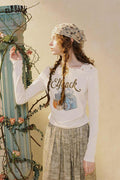 Graphic Long Sleeve Asymmetrical Neck Tee
