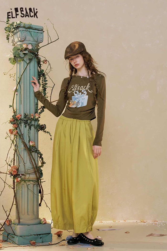 Graphic Long Sleeve Asymmetrical Neck Tee