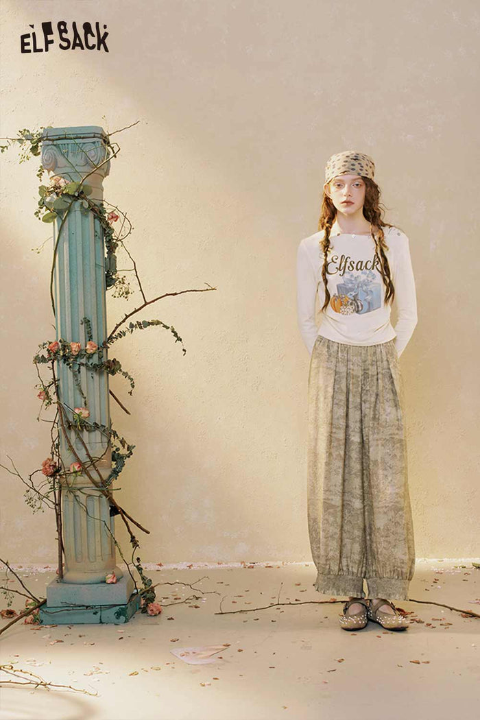Graphic Long Sleeve Asymmetrical Neck Tee