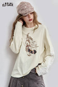 Graphic Long Sleeve Lace Bunny Tee