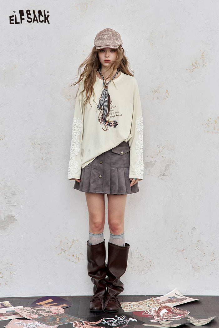 Graphic Long Sleeve Lace Bunny Tee