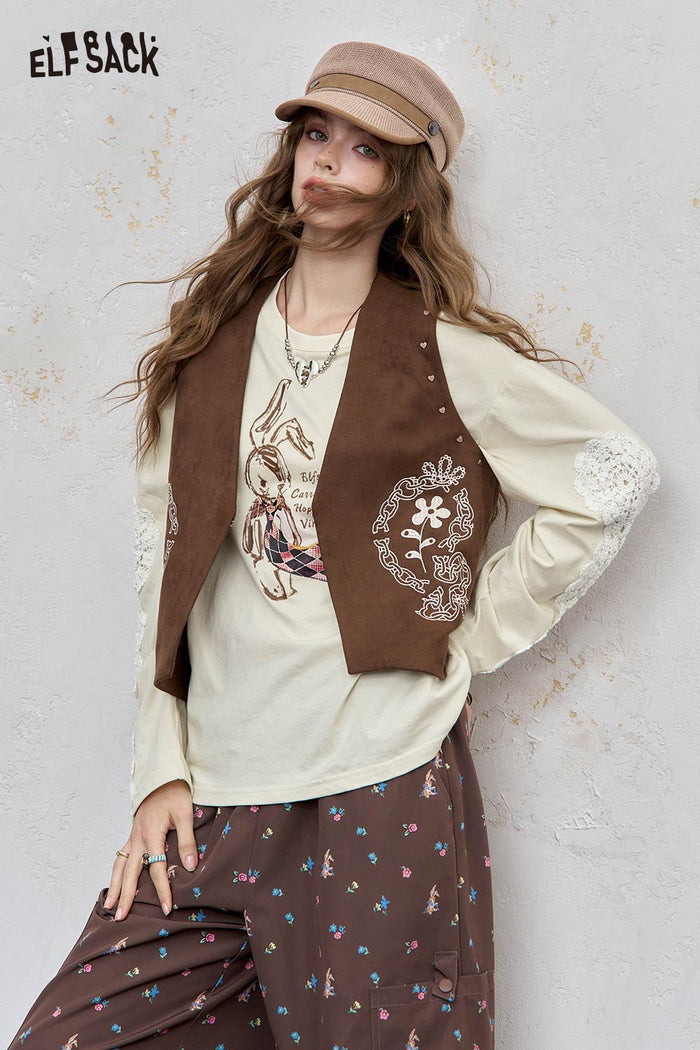 Graphic Long Sleeve Lace Bunny Tee