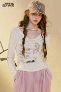 ELFSACK Graphic Print Cowl Neck Long Sleeve Tee