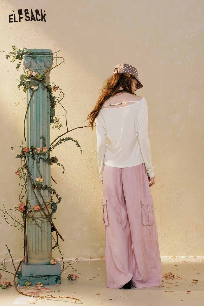 ELFSACK Graphic Print Cowl Neck Long Sleeve Tee