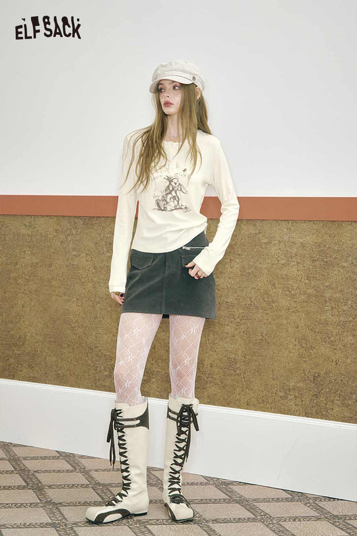 Graphic Print Long Sleeve Henley Tee