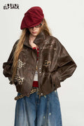 Graphic Print Stand Collar Crop Jacket