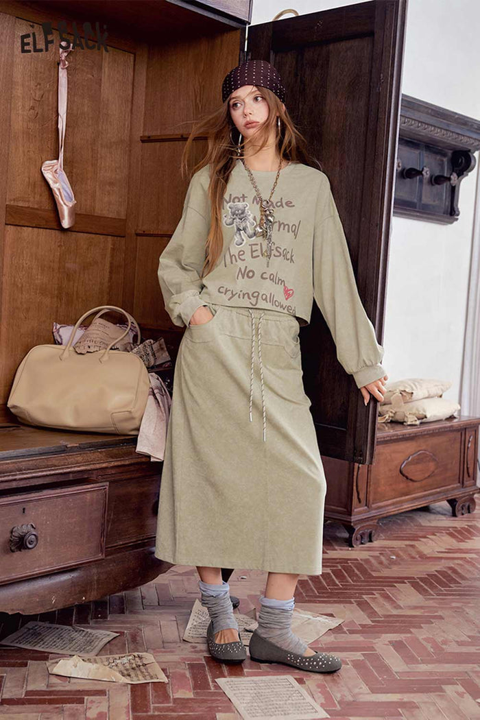 Graphic Print Sweatshirt Skirt Set