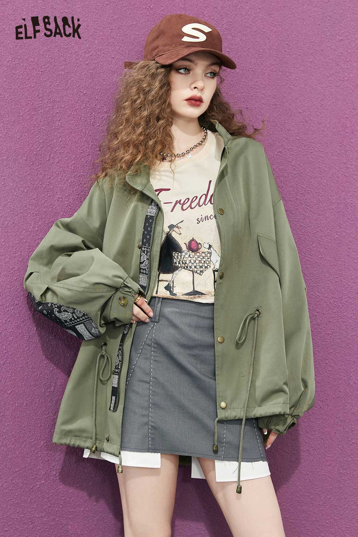Green Hooded Paisley Patchwork Jacket