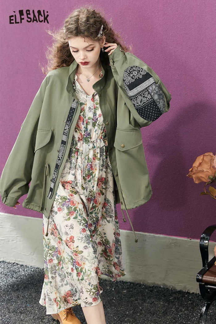 Green Hooded Paisley Patchwork Jacket