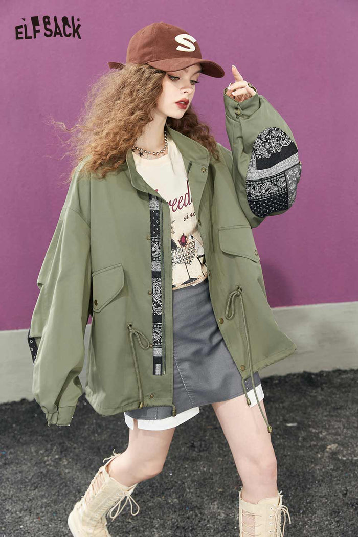 Green Hooded Paisley Patchwork Jacket