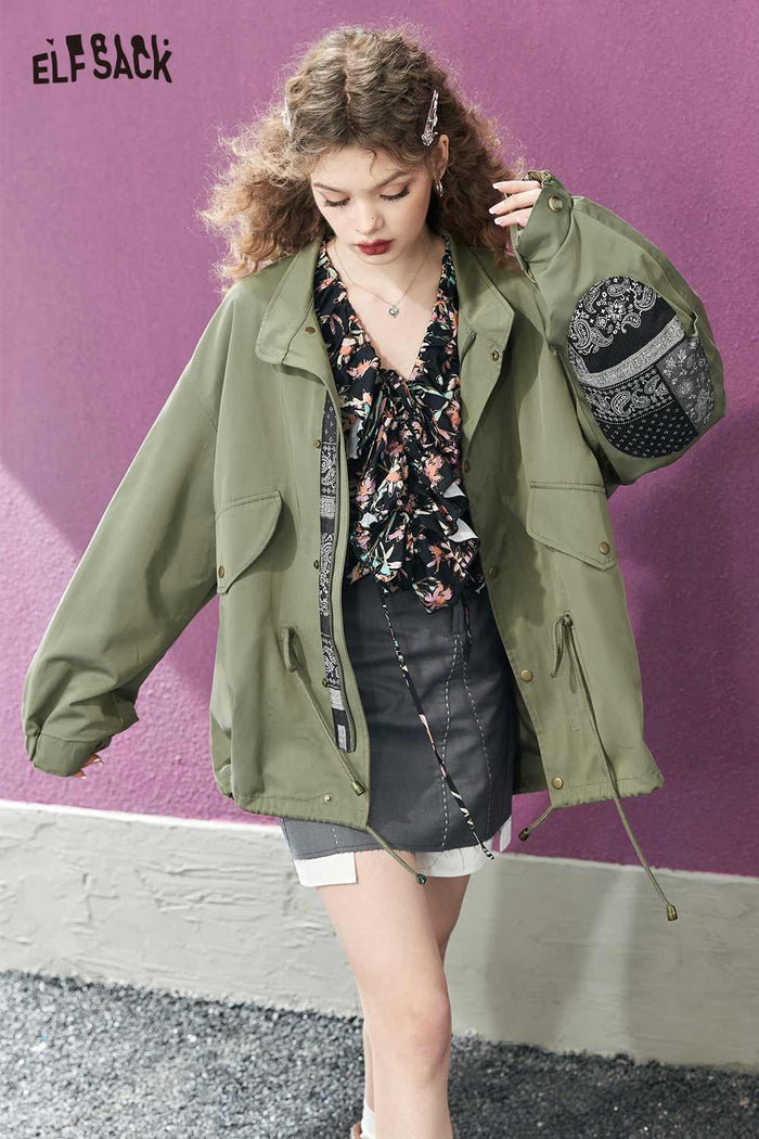 Green Hooded Paisley Patchwork Jacket