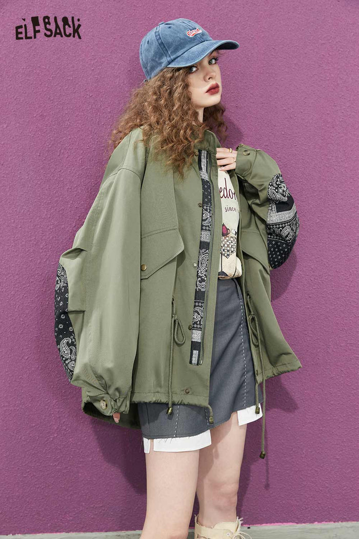 Green Hooded Paisley Patchwork Jacket