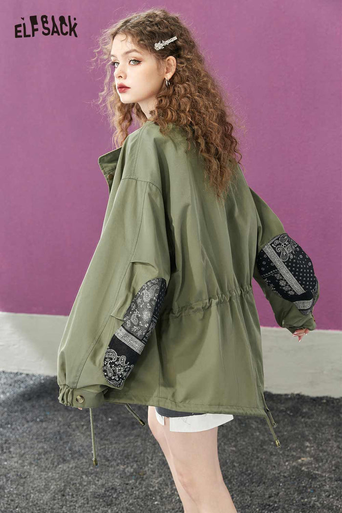 Green Hooded Paisley Patchwork Jacket