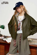 Green Striped Collar Cropped Zip Jacket